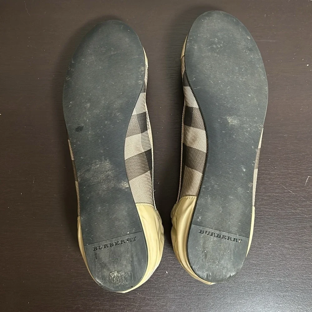 BURBERRY Nova Check Pattern Leather Ballet Flats Beige Rounded Toe Sz 39 US 9 - Picture 9 of 14